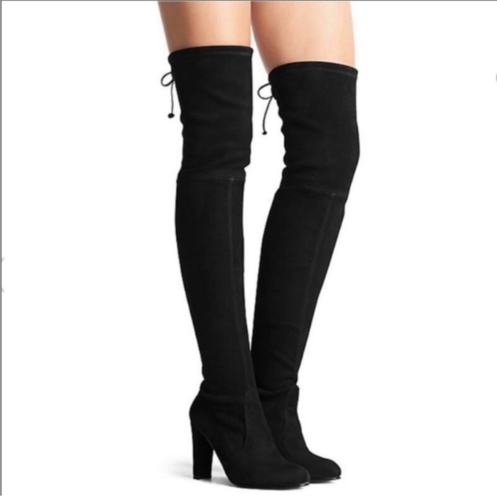 Stuart Weitzman Highland Black Suede leather thigh high Heel Boots sz 9
